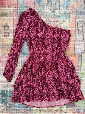 Maaji One-Shoulder Pink and Black Animal Print Dress
